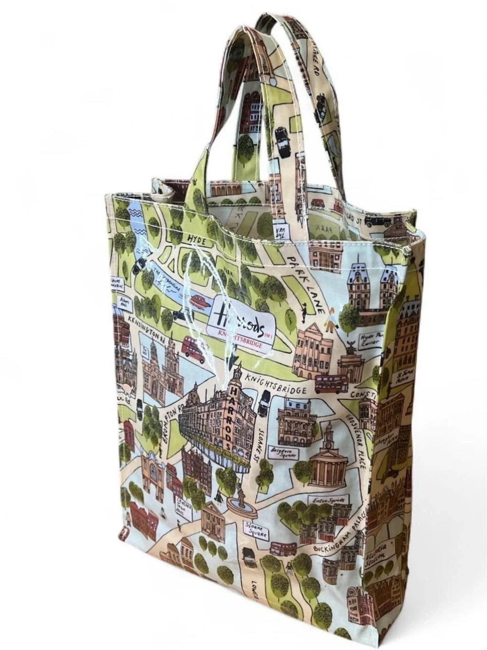 Harrods Printed Canvas Tote Bag in Green, Blue and Brown